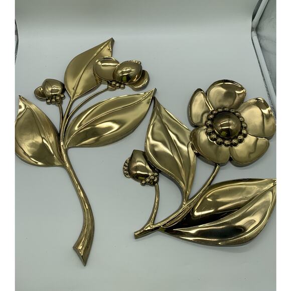Vtg MCM Pair Syroco 7444 Gold Poppy Flower Wall Hanging Decor 1964 Read - Picture 1 of 14